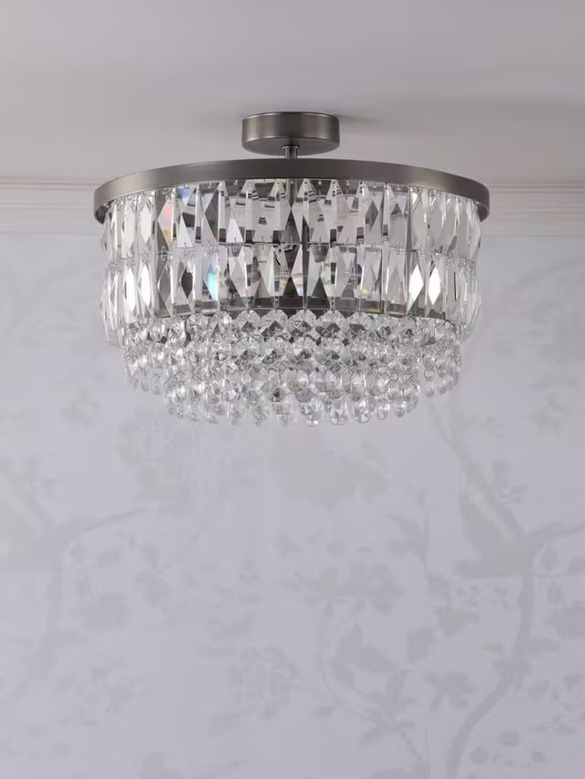 Laura Ashley Rhosill Crystal Dimmable Semi-Flush Ceiling Light - Pewter