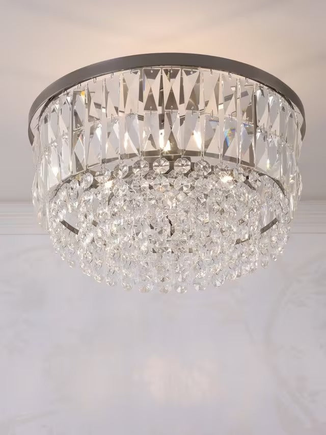 Laura Ashley Rhosill Crystal Dimmable Semi-Flush Ceiling Light - Pewter