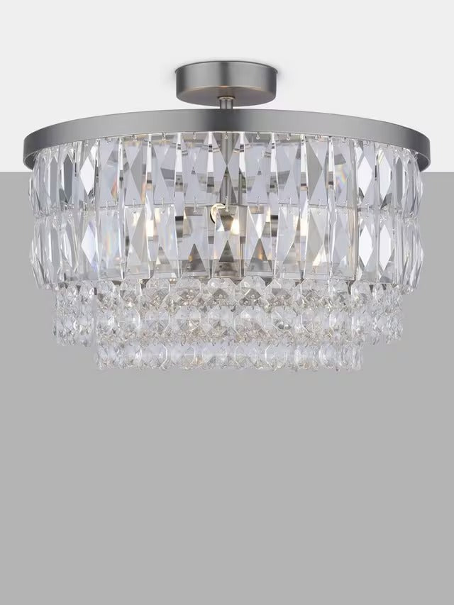 Laura Ashley Rhosill Crystal Dimmable Semi-Flush Ceiling Light - Pewter