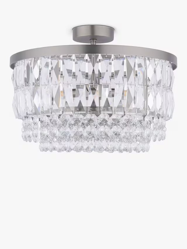 Laura Ashley Rhosill Crystal Dimmable Semi-Flush Ceiling Light - Pewter