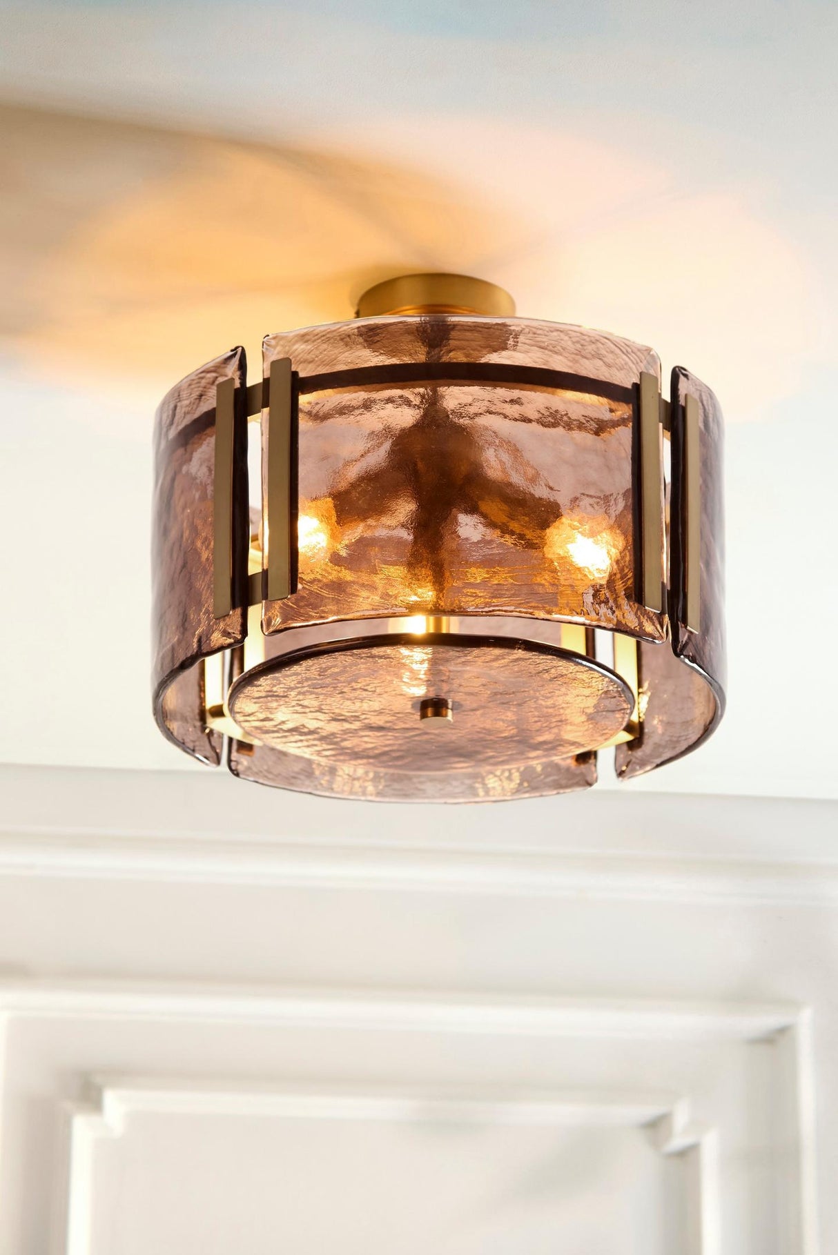 John Lewis Cadogan Textured Glass Semi Flush Ceiling Light - Antique Brass