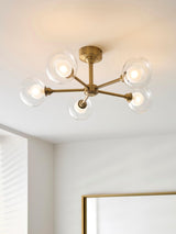 John Lewis Oliver 5 Arm Glass Globe Semi Flush Ceiling Light - Antique Brass