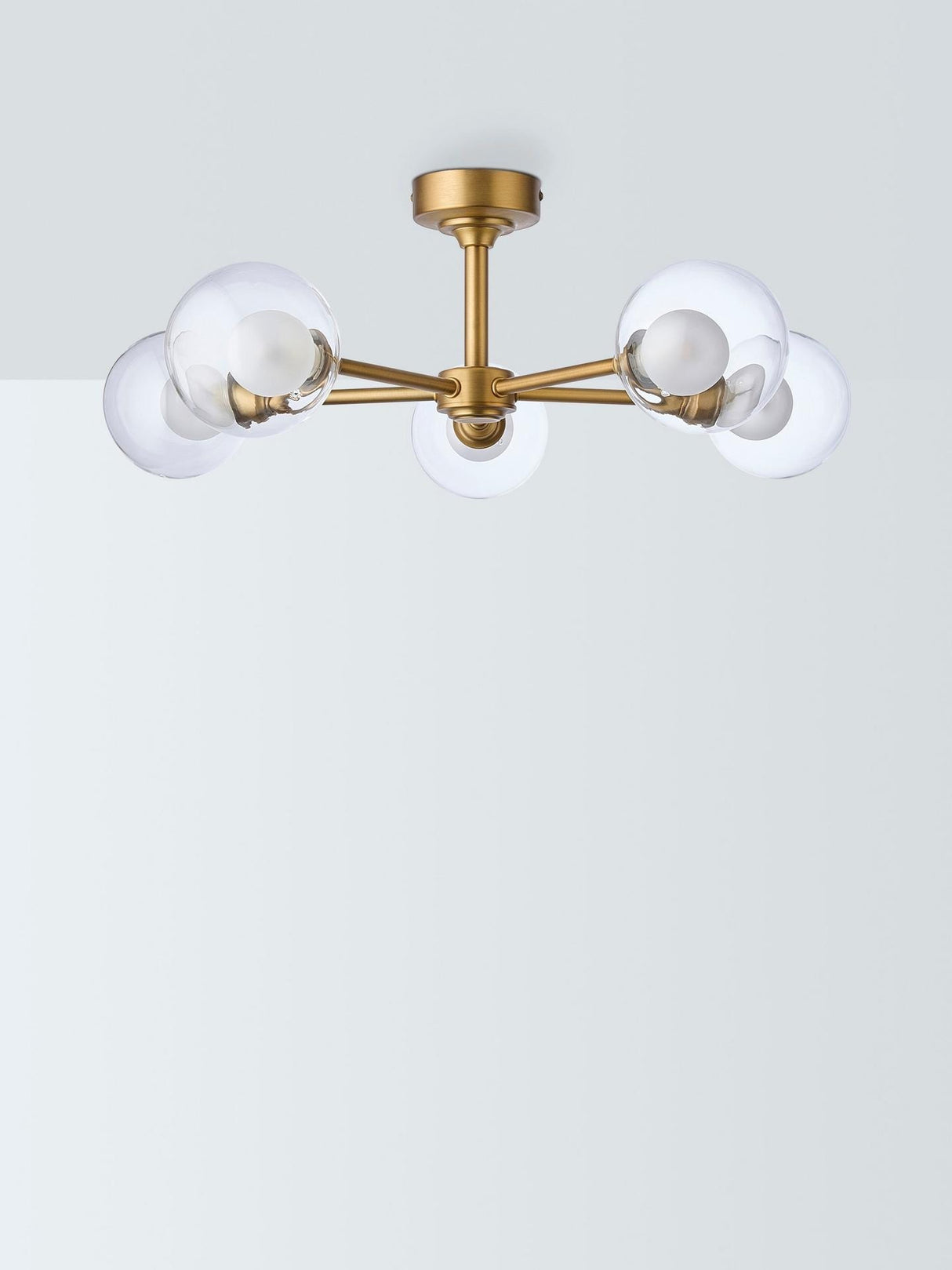 John Lewis Oliver 5 Arm Glass Globe Semi Flush Ceiling Light - Antique Brass