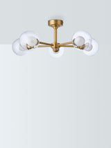 John Lewis Oliver 5 Arm Glass Globe Semi Flush Ceiling Light - Antique Brass