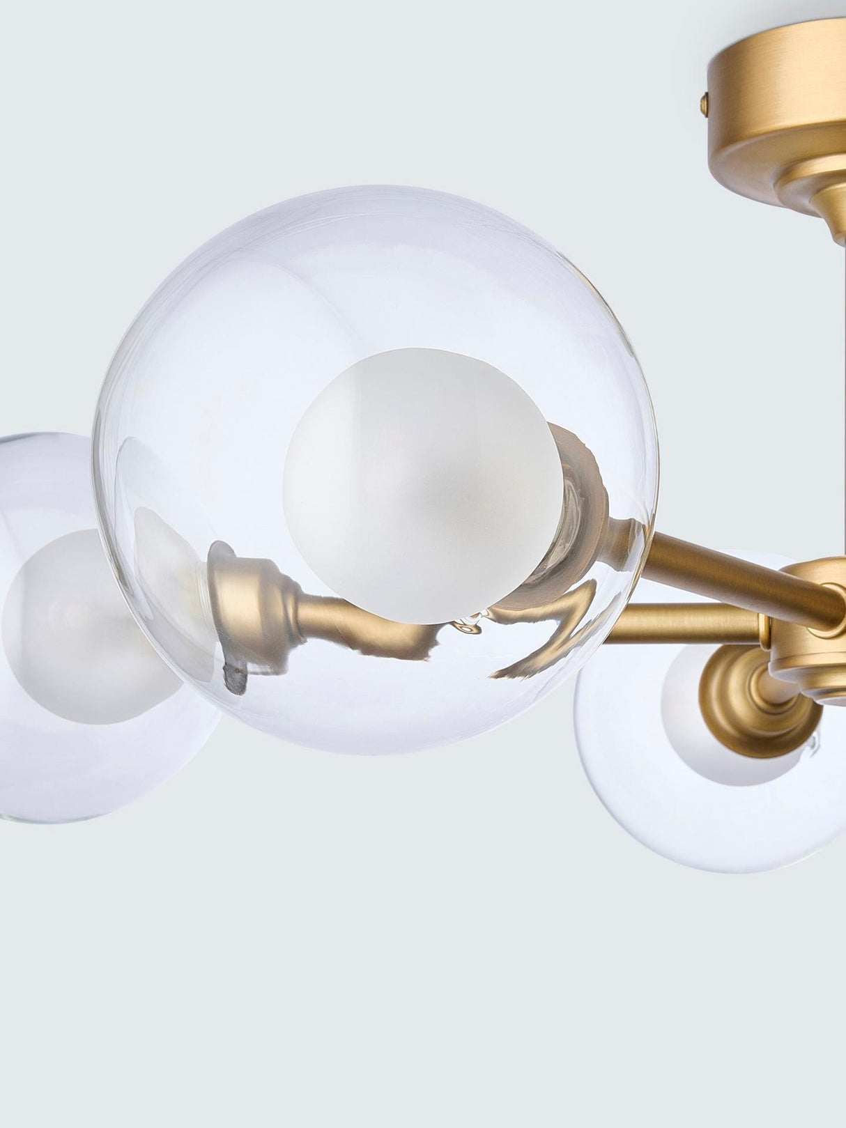 John Lewis Oliver 5 Arm Glass Globe Semi Flush Ceiling Light - Antique Brass
