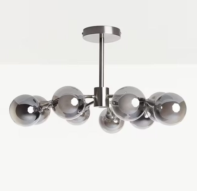 John Lewis Huxley 9 Arm Semi Flush Smoked Glass 50cm Ceiling Light - Steel
