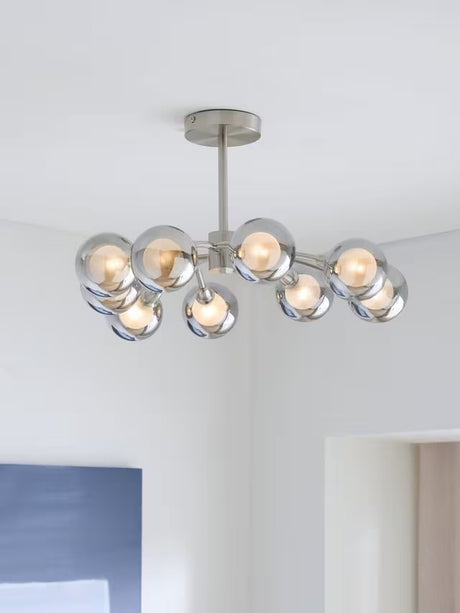 John Lewis Huxley 9 Arm Semi Flush Smoked Glass 50cm Ceiling Light - Steel