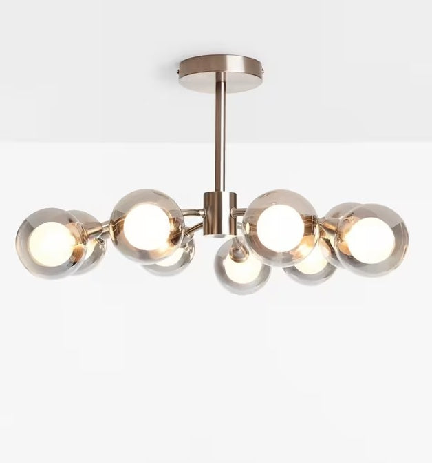 John Lewis Huxley 9 Arm Semi Flush Smoked Glass 50cm Ceiling Light - Steel