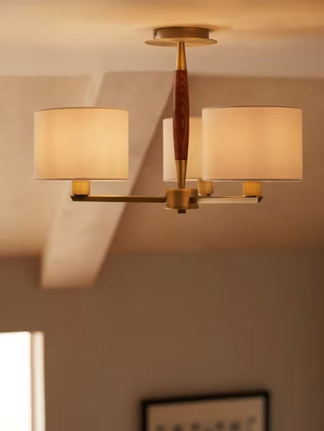 John Lewis Spindle 3 Arm Dimmable Semi Flush Ceiling Light - Walnut Stained