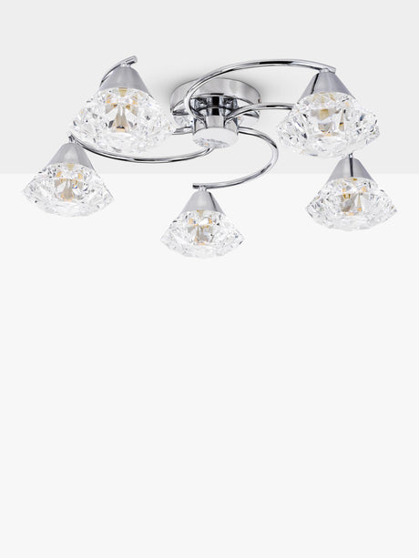 Där Dilys 5 Arm Semi Flush Non-Dimmable Ceiling Light - Polished Chrome