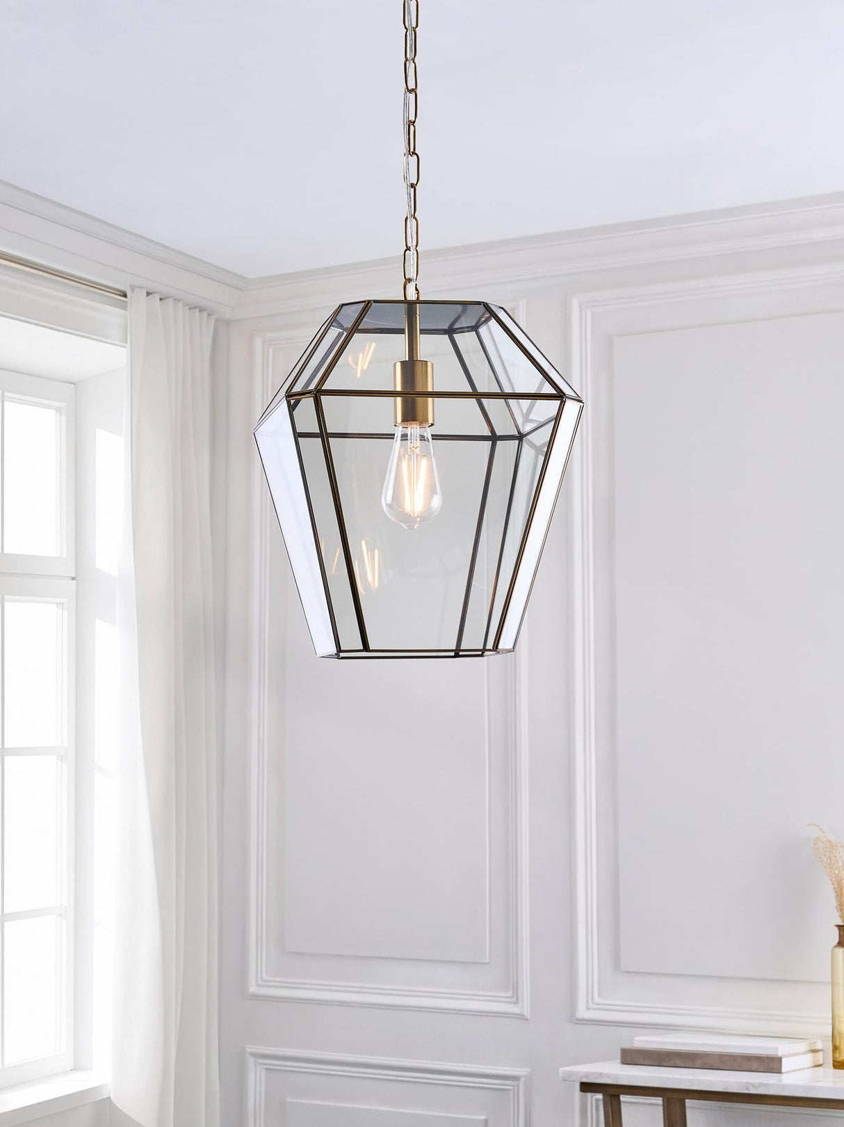 John Lewis Timeless Glass Lantern Pendant Ceiling Light - Antique Brass