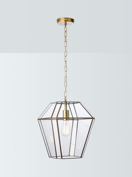 John Lewis Timeless Glass Lantern Pendant Ceiling Light - Antique Brass