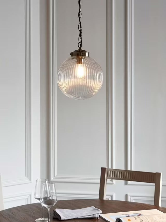 Bay Lighting Elena Ribbed Glass Dimmable Ceiling Light Clear/Metallic Brass