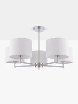 John Lewis Blakely 5-Arm Linen Shades Pendant Ceiling Light - Satin Chrome