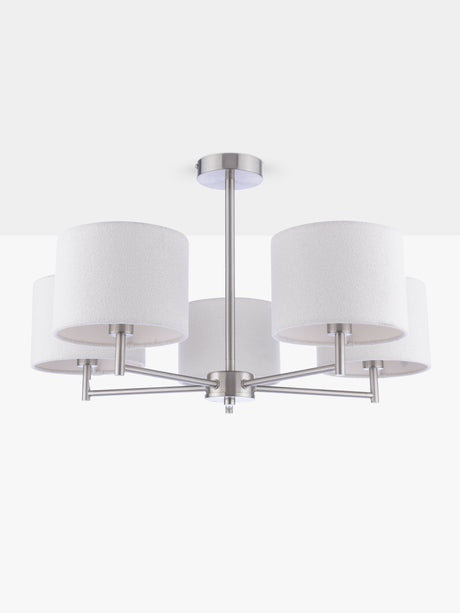 John Lewis Blakely 5-Arm Linen Shades Pendant Ceiling Light - Satin Chrome