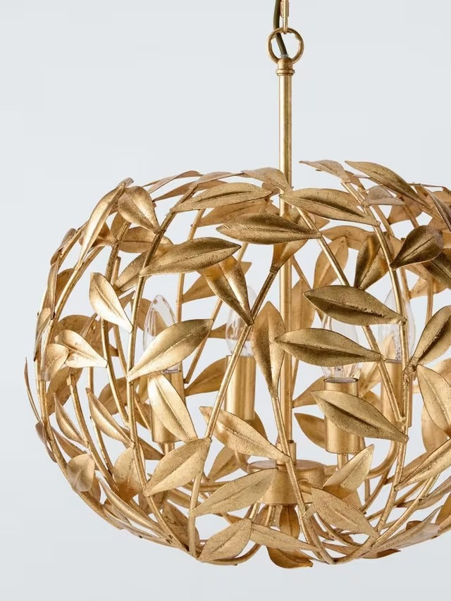 John Lewis Decorative Metal Leaf 4-Light Pendant Ceiling Light 50cm - Gold