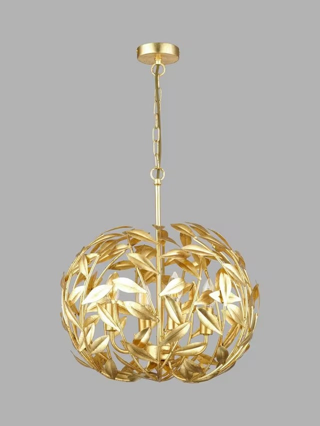 John Lewis Decorative Metal Leaf 4-Light Pendant Ceiling Light 50cm - Gold