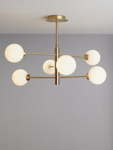 John Lewis Parity 6 Arm Brass Ceiling Light Glass Globe Shades 120W - Gold