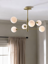 John Lewis Parity 6 Arm Brass Ceiling Light Glass Globe Shades 120W - Gold