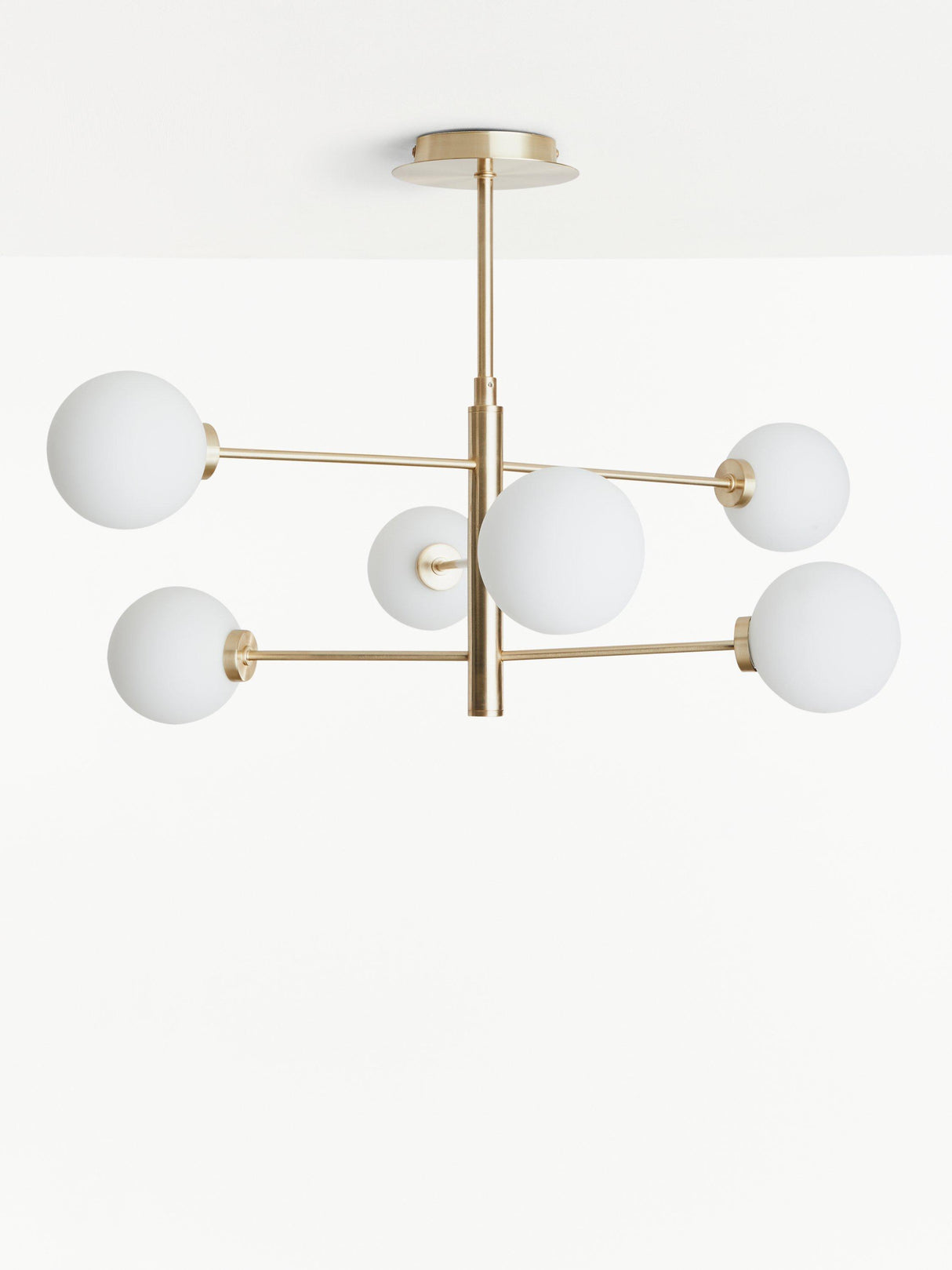 John Lewis Parity 6 Arm Brass Ceiling Light Glass Globe Shades 120W - Gold