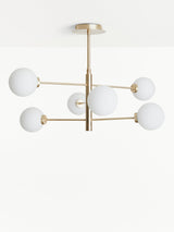 John Lewis Parity 6 Arm Brass Ceiling Light Glass Globe Shades 120W - Gold