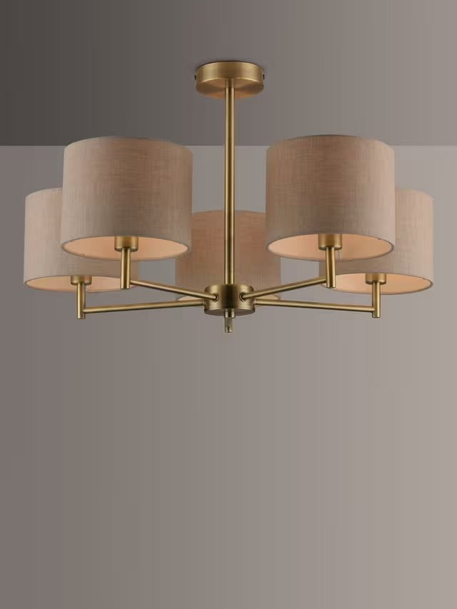 John Lewis Blakely 5 Arm Living Room Pendant Ceiling Light - Antique Brass