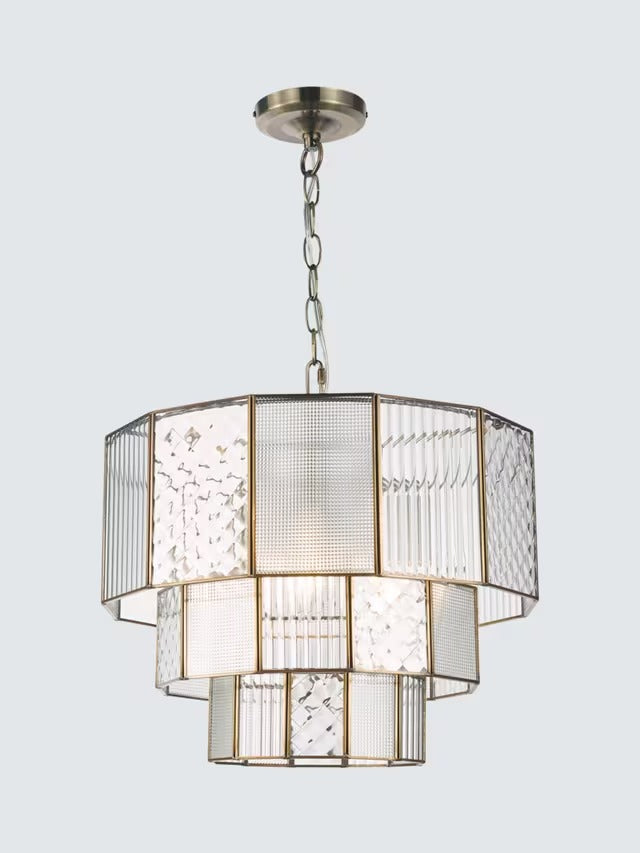 John Lewis Rhea Textured Glass Tiered Dimmable Ceiling Light - Antique Brass