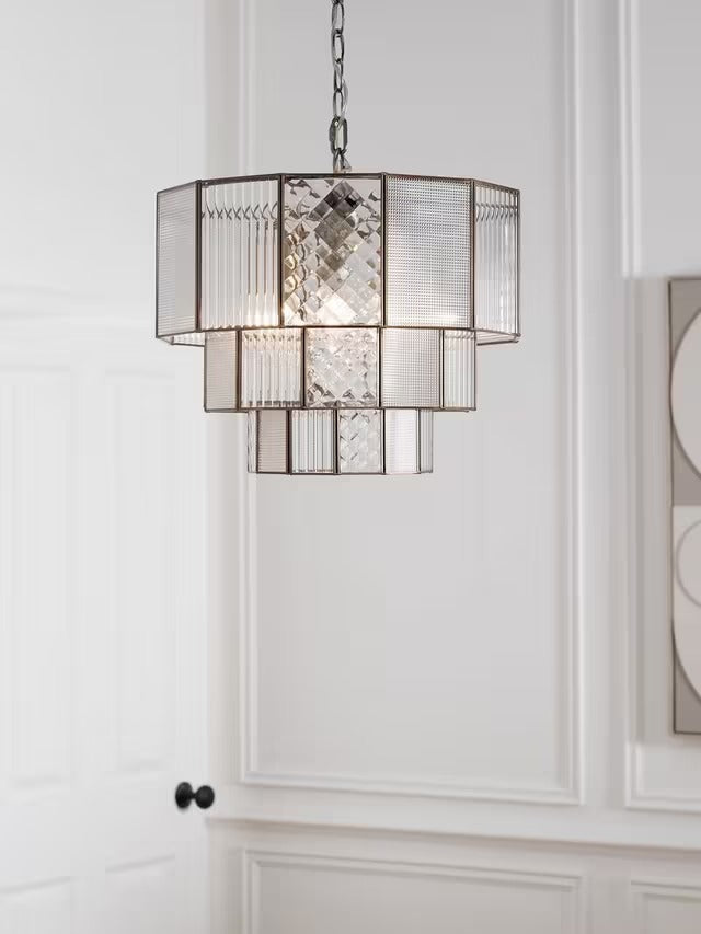 John Lewis Rhea Textured Glass Tiered Dimmable Ceiling Light - Antique Brass