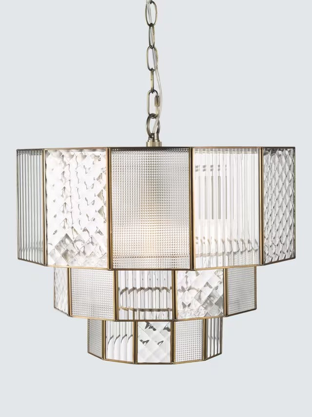 John Lewis Rhea Textured Glass Tiered Dimmable Ceiling Light - Antique Brass