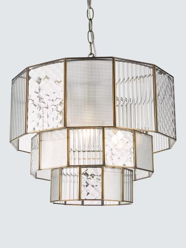 John Lewis Rhea Textured Glass Tiered Dimmable Ceiling Light - Antique Brass