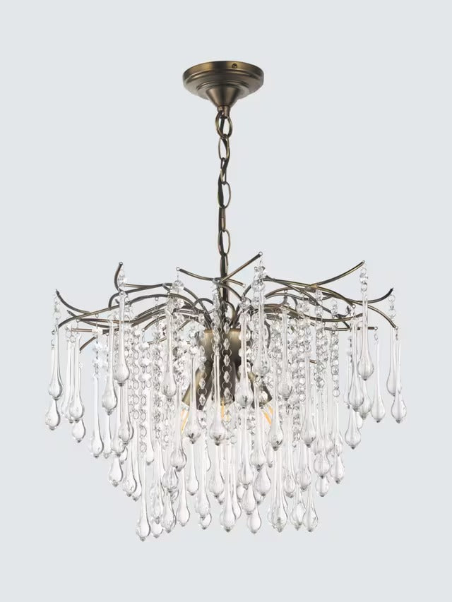 John Lewis Verity Glass Crystal Chandelier Ceiling Light - Antique Brass