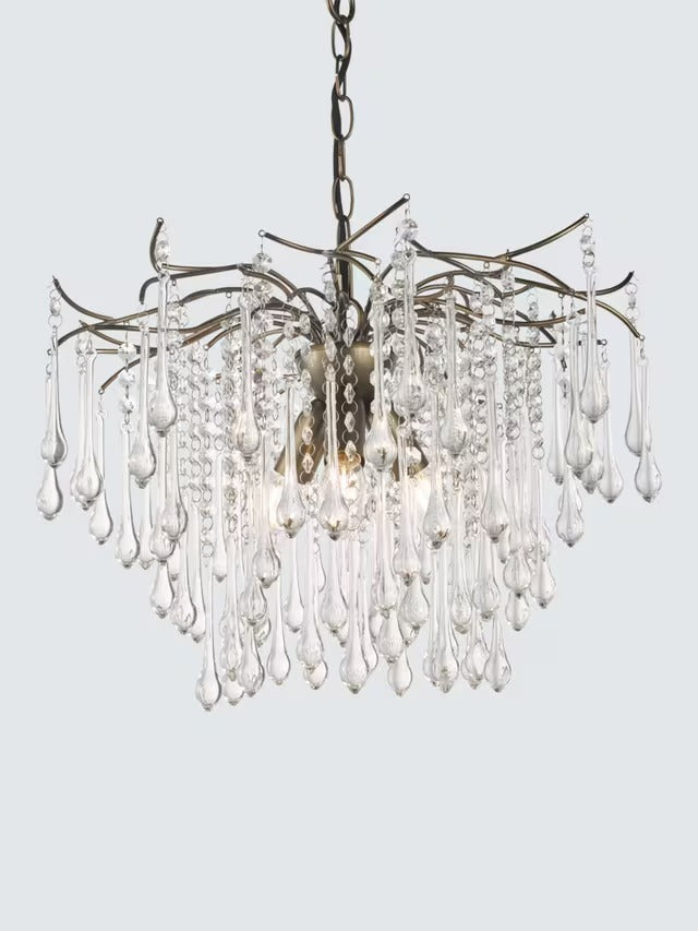 John Lewis Verity Glass Crystal Chandelier Ceiling Light - Antique Brass