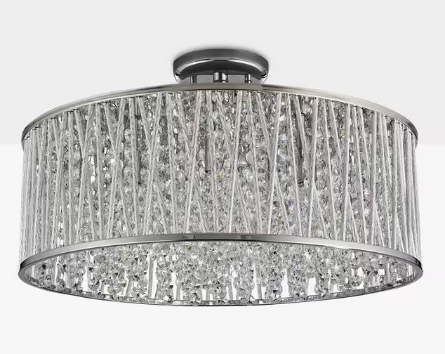 John Lewis Emilia Large Crystal Drum Flush Ceiling Light - Polished Chrome