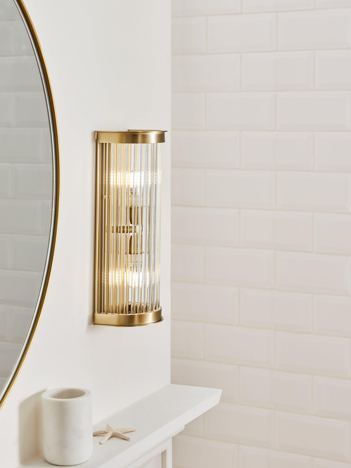 John Lewis Boston Ribbed Glass IP44 Brass Bathroom Wall Light - Matte Brass