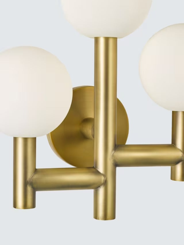 John Lewis Modern Globe Glass Shades 3 Arm Wall Light - Matt Gold/White