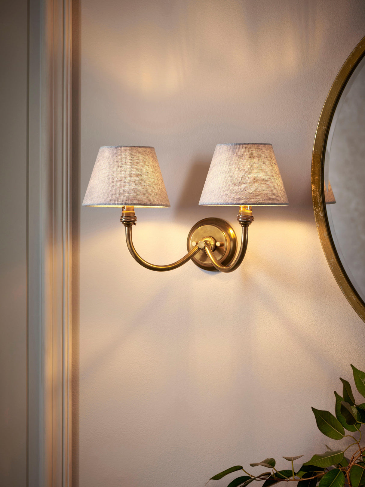 John Lewis Pompion Double Arm Dimmable LED Wall Mounted Light - Aged Brass