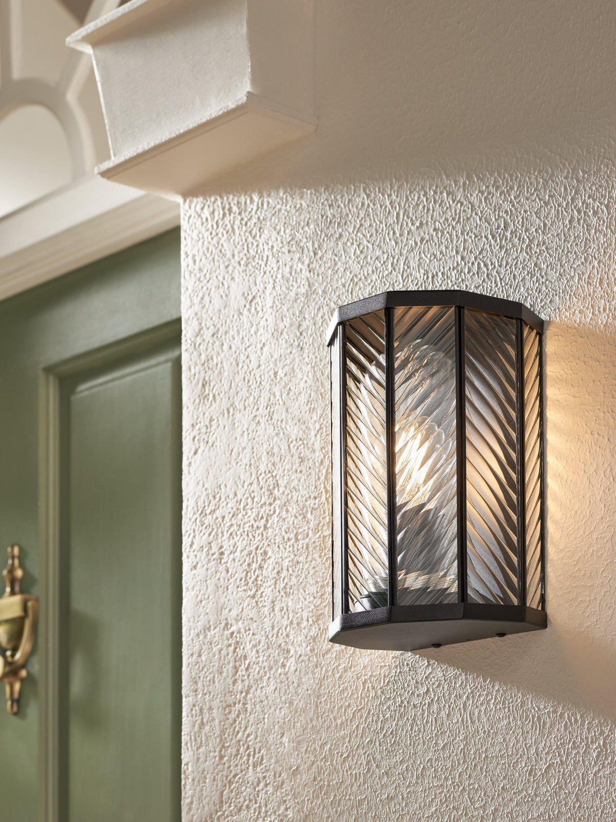 John Lewis Herringbone Glass IP44 Outdoor Wall Lantern Light - Clear/Black