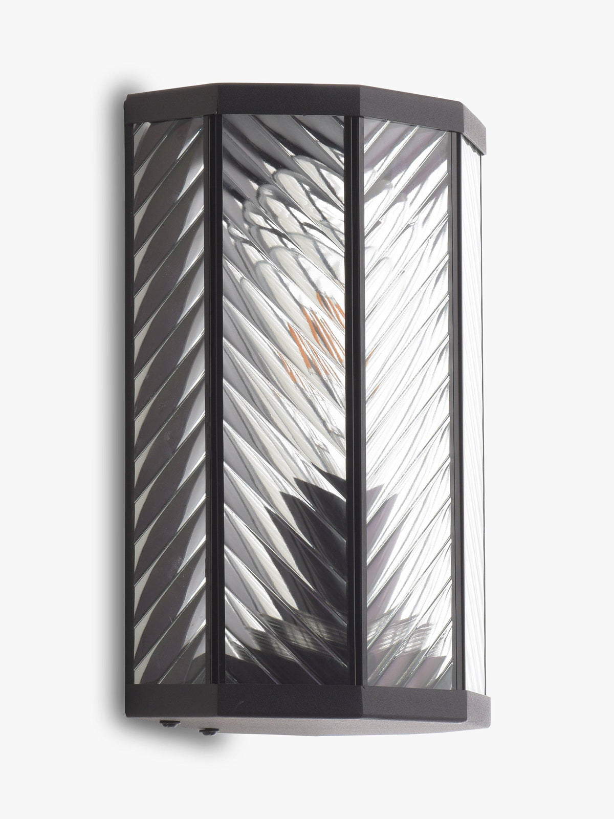 John Lewis Herringbone Glass IP44 Outdoor Wall Lantern Light - Clear/Black