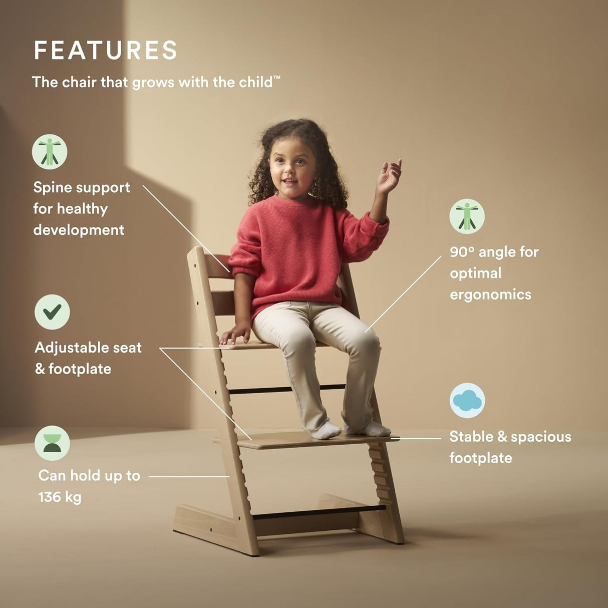Stokke Tripp Trapp Toddler Ergonomic Adjustable Wooden Highchair - Natural - Kazoop 