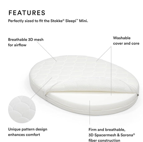 Stokke Sleepi V3 Oval Breathable Baby Crib Mattress 72 x 139cm - White