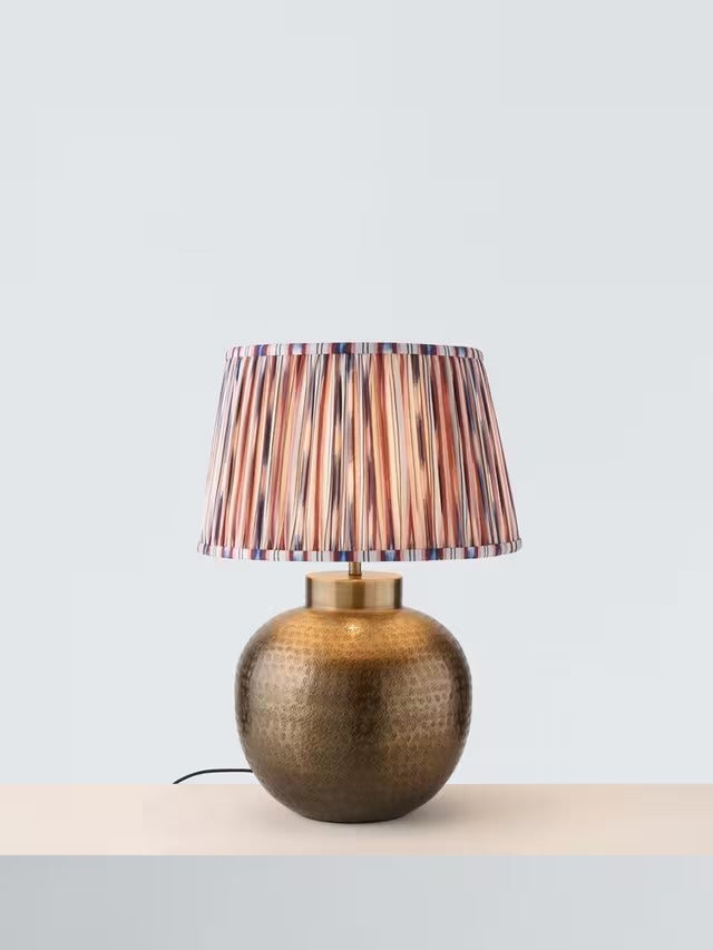 John Lewis Hammered Metal Pleated Shade Table Lamp - Antique Brass/Multi