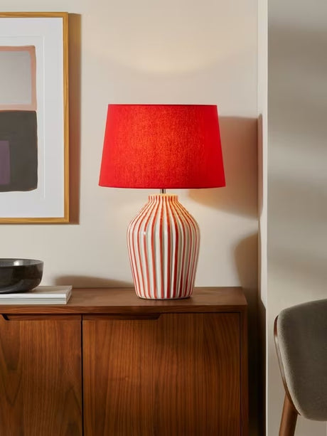 John Lewis Trevone Textured Stripe Ceramic Bedside Table Lamp - Red/White