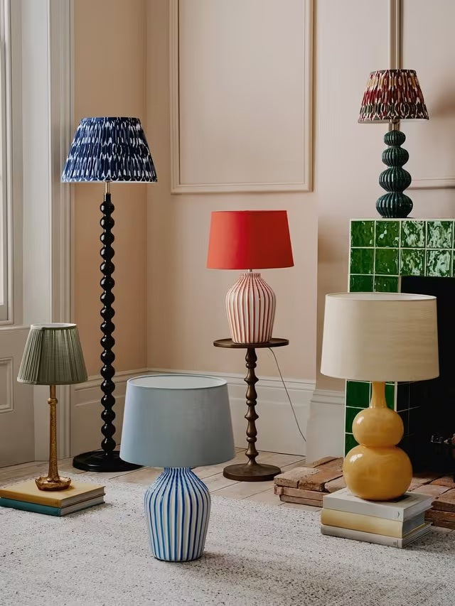 John Lewis Trevone Textured Stripe Ceramic Bedside Table Lamp - Red/White