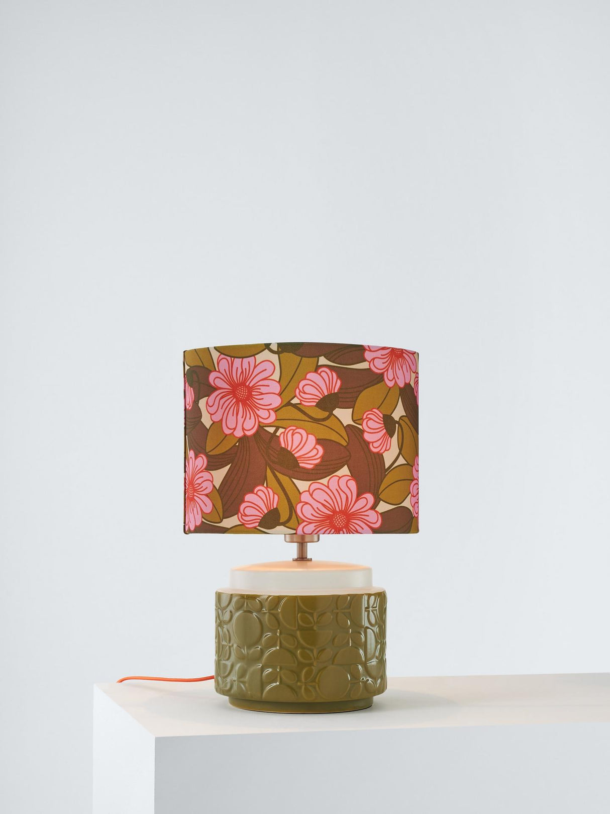 Orla Kiely Tile Table Lamp Ceramic Base Floral Shade Medium - Olive Green