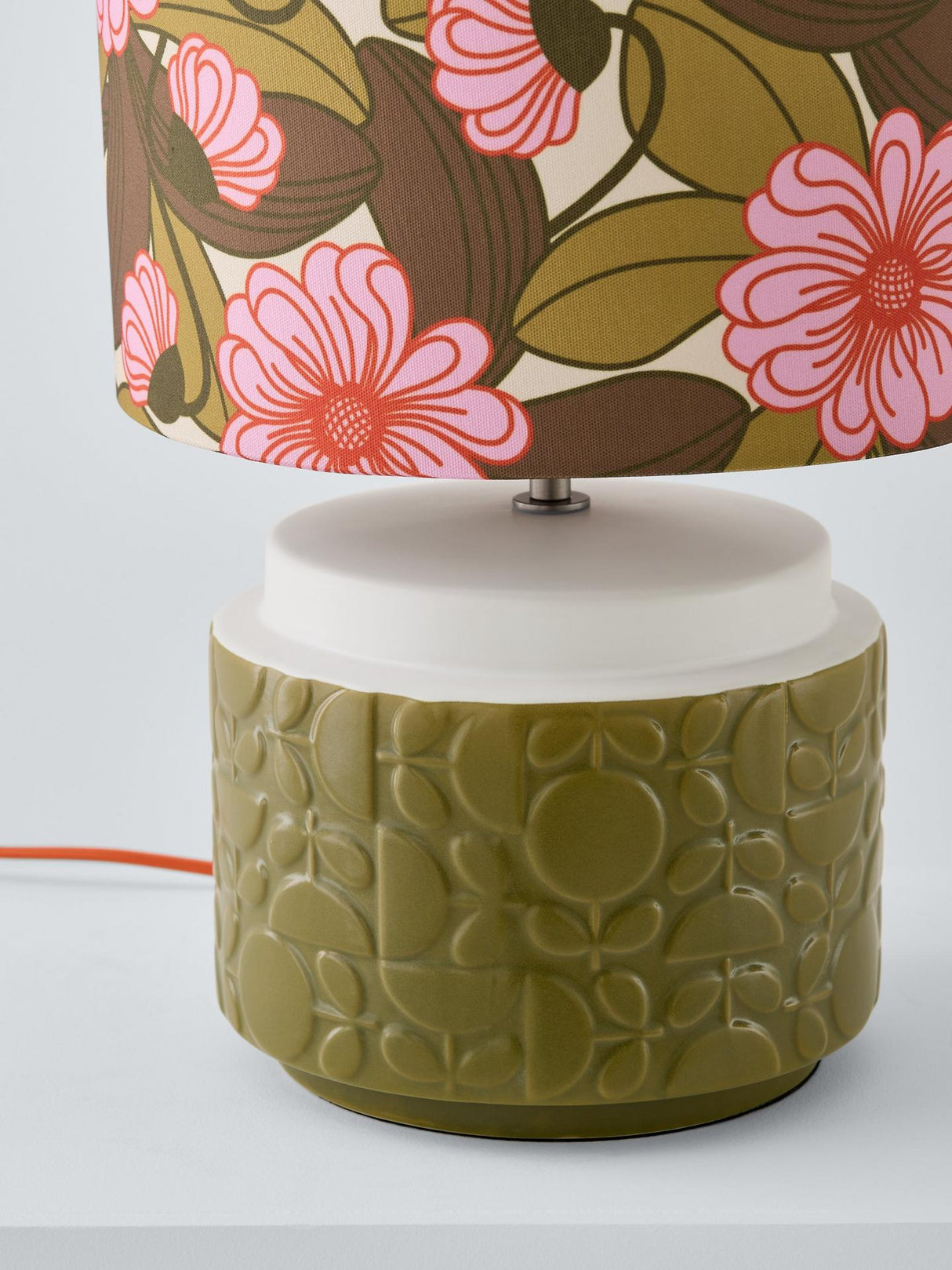 Orla Kiely Tile Table Lamp Ceramic Base Floral Shade Medium - Olive Green