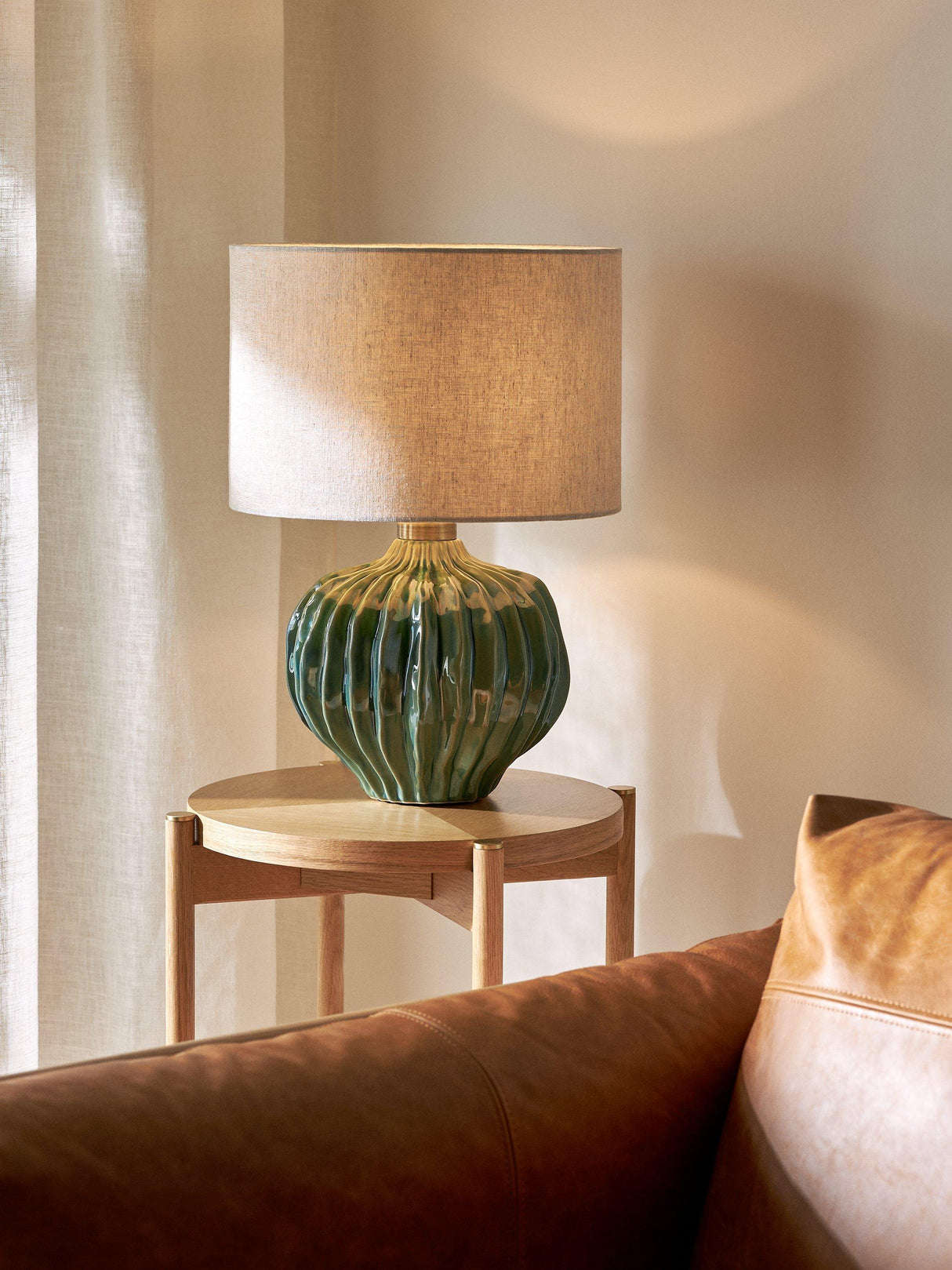 John Lewis Urchin Linen Shade Ceramic Abstract Decorative Table Lamp - Green