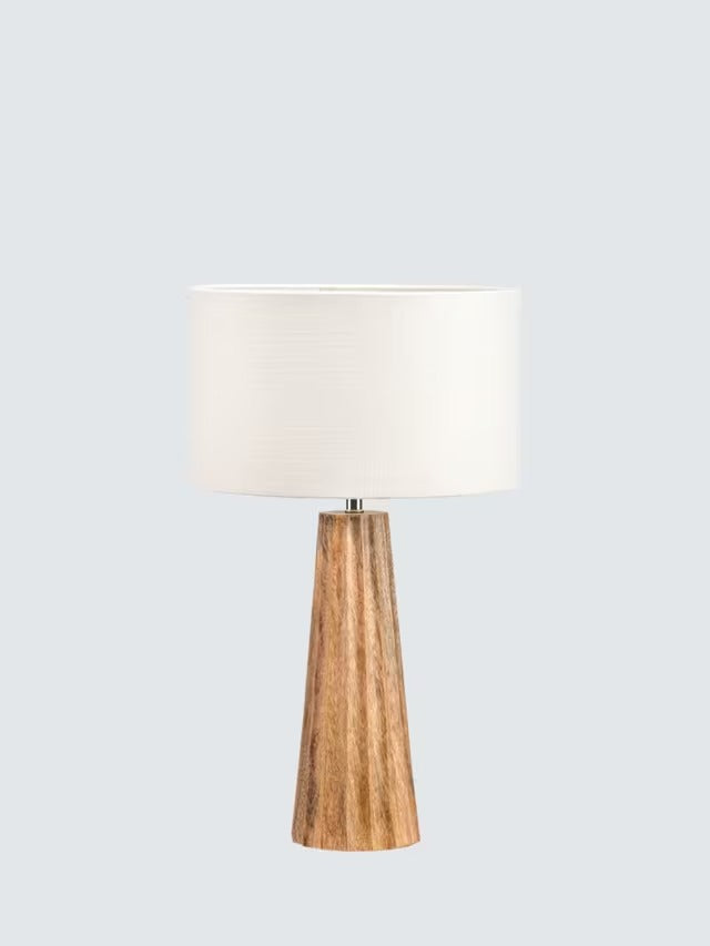 Pacific Draydon Textured Mango Wood Drum Shade Table Lamp H51cm - Natural