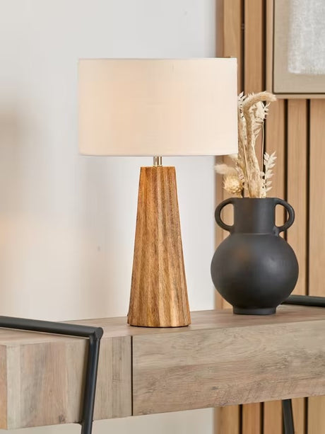 Pacific Draydon Textured Mango Wood Drum Shade Table Lamp H51cm - Natural