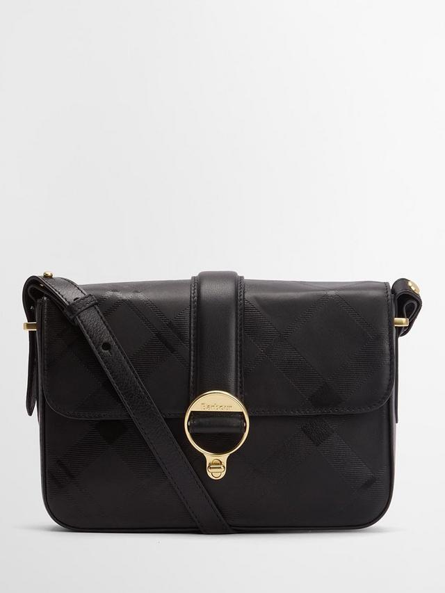 Barbour Rosa Leather Flap Over Adjustable Crossbody Bag Black/Deboss Tartan