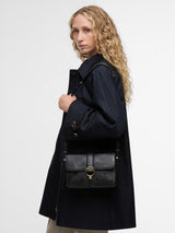 Barbour Rosa Leather Flap Over Adjustable Crossbody Bag Black/Deboss Tartan